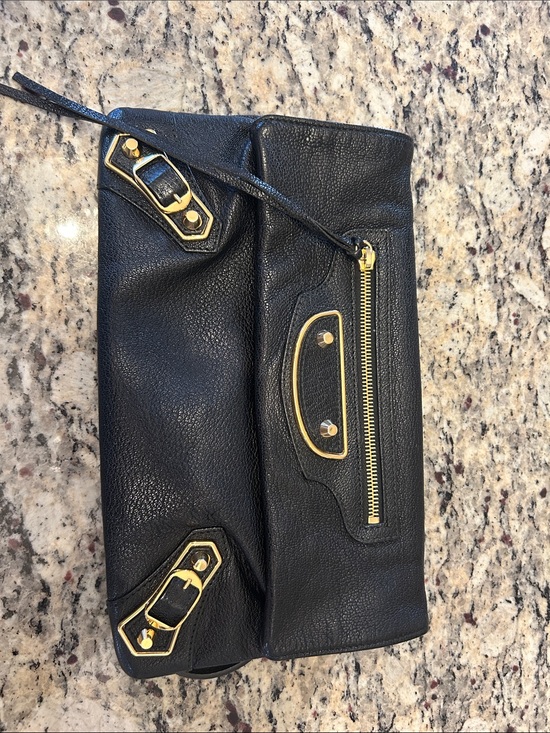 Balenciaga Handbags - Balenciaga Edge Envelope Black Leather Women's Clutch with Gold Hardware